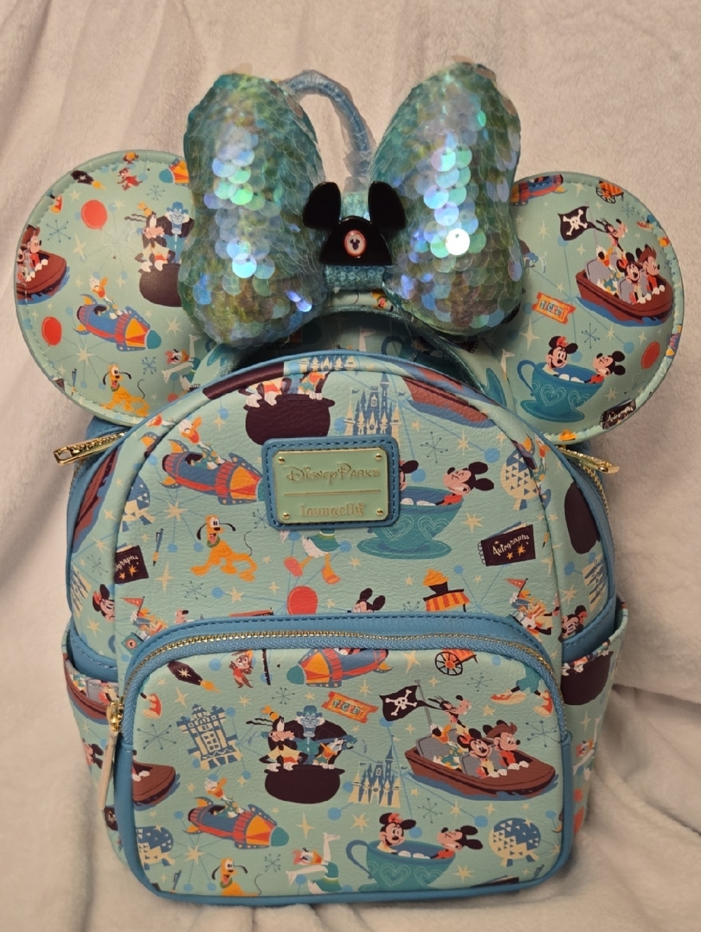 Disney Loungefly Play In the Park And Mickey Ear Mini Backpack Combo